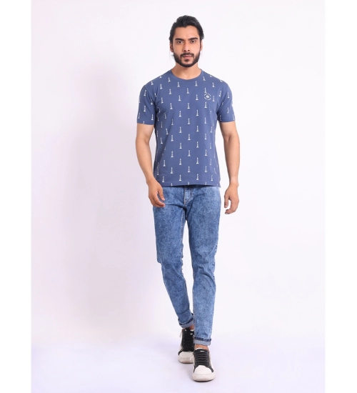 Generic Men's Casual Cotton Printed Round Neck Half Sleeve T-Shirt (Blue)
