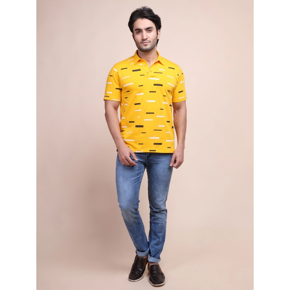 Men's Casual Cotton Printed Polo Neck Half Sleeve T-Shirt (Turmeric)