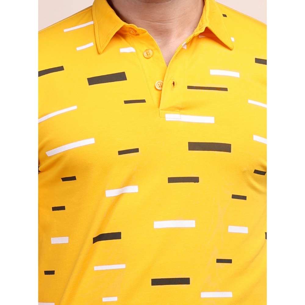 Men's Casual Cotton Printed Polo Neck Half Sleeve T-Shirt (Turmeric)