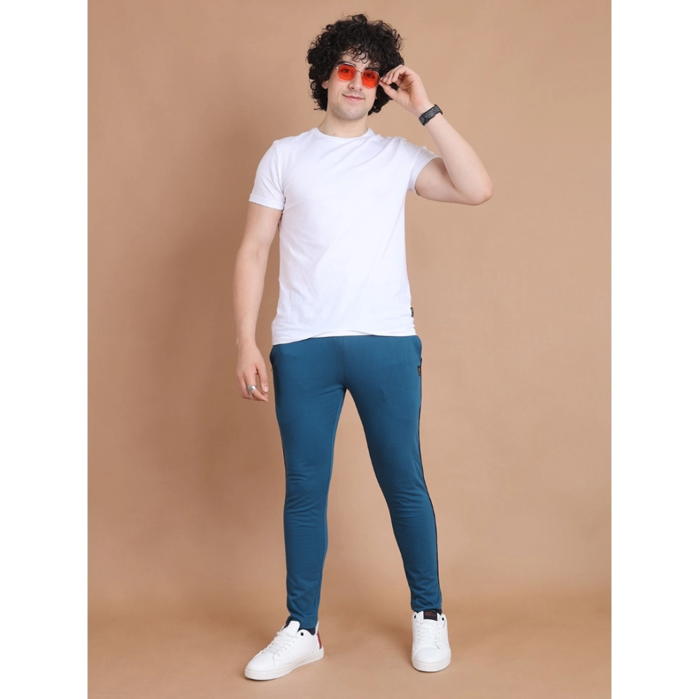 Men's Casual Cotton Striped Full Length Track Pant (Blue)