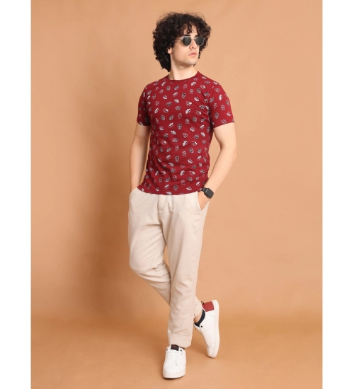 Generic Men's Casual Cotton Printed Round Neck Half Sleeve T-Shirt (Maroon)
