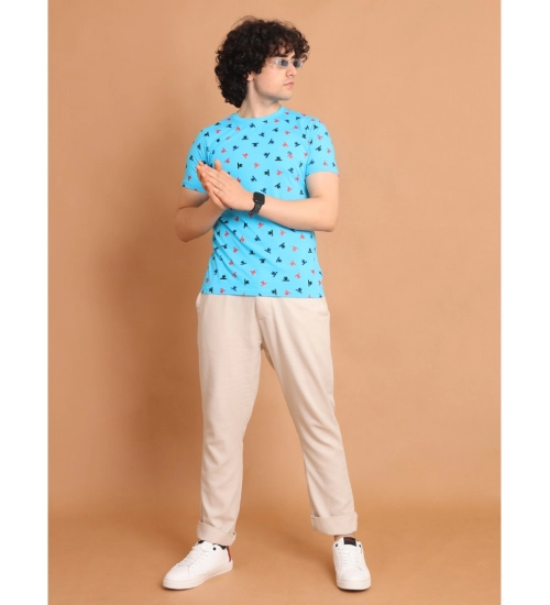 Generic Men's Casual Cotton Printed Round Neck Half Sleeve T-Shirt (Skyblue)