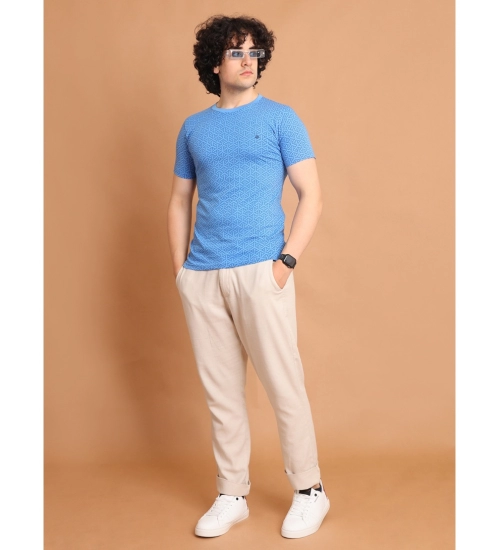 Generic Men's Casual Cotton Printed Round Neck Half Sleeve T-Shirt (LightBlue)