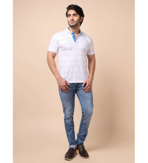 Generic Men's Casual Cotton Printed Polo Neck Half Sleeve T-Shirt (White)