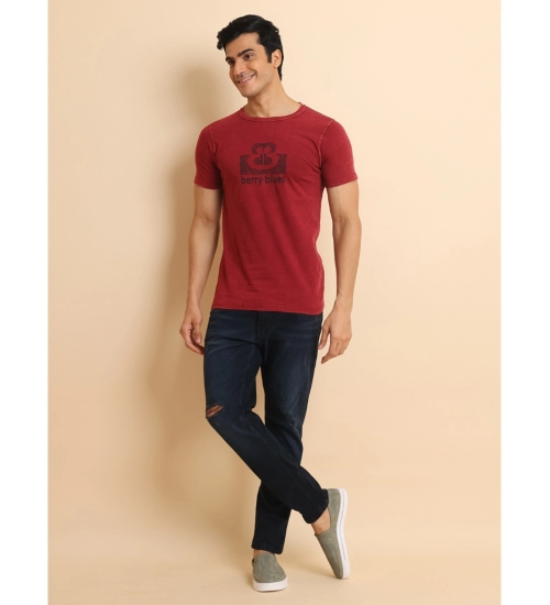 Generic Men's Casual Cotton Printed Round Neck Half Sleeve T-Shirt (Maroon)