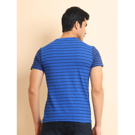 Generic Men's Casual Cotton Printed Round Neck Half Sleeve T-Shirt  (Blue)