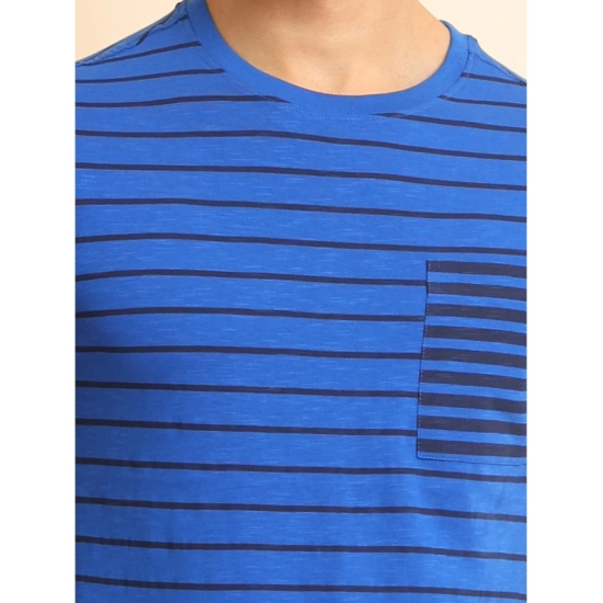 Generic Men's Casual Cotton Printed Round Neck Half Sleeve T-Shirt  (Blue)