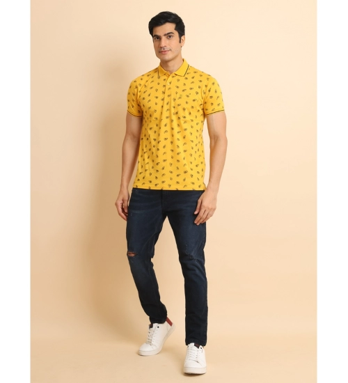 Generic Men's Casual Cotton Printed Polo Neck Half Sleeve T-Shirt (Mustard)