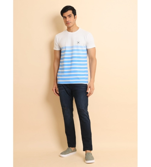 Generic Men's Casual Cotton Printed Round Neck Half Sleeve T-Shirt (Blue)