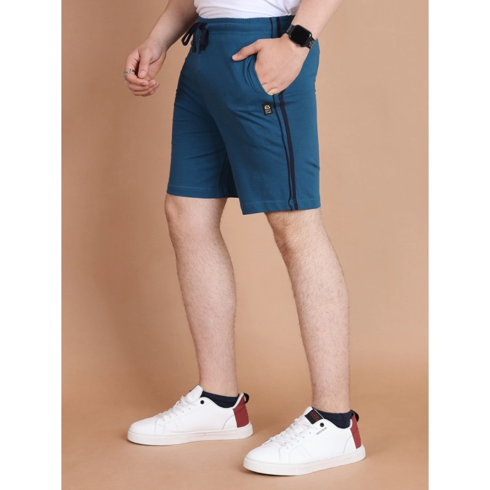 Generic Men's Casual Cotton Striped Above knee Shorts (Blue)