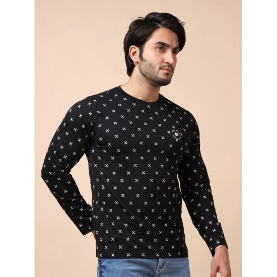 Generic Men's Casual Cotton Printed Round Neck Full Sleeve T-Shirt (Black)