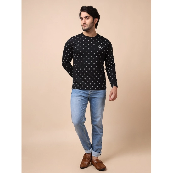 Generic Men's Casual Cotton Printed Round Neck Full Sleeve T-Shirt (Black)