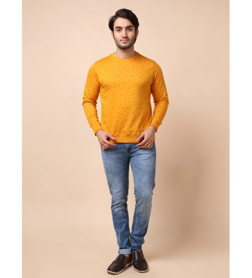 Generic Men's Casual Cotton Printed Round Neck Full Sleeve Sweat T-Shirt (Mustard)