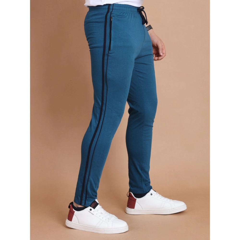 Men's Casual Cotton Striped Full Length Track Pant (Blue)