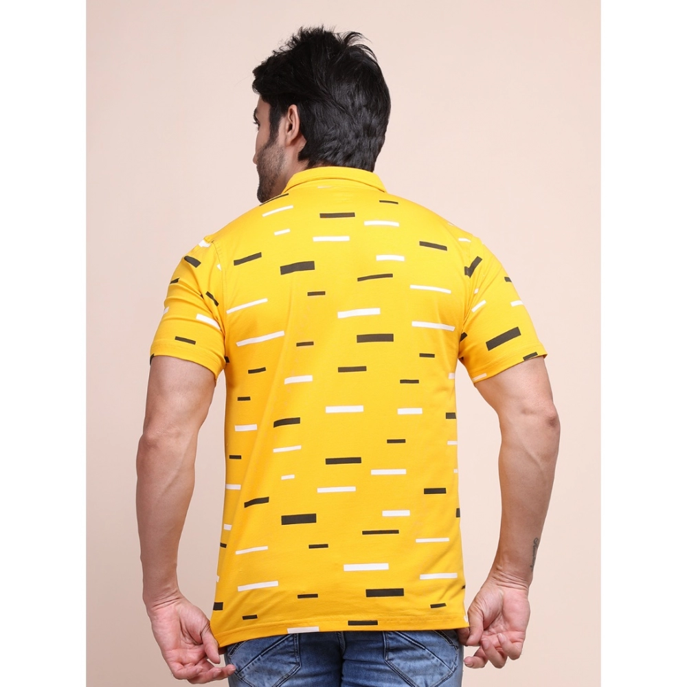 Men's Casual Cotton Printed Polo Neck Half Sleeve T-Shirt (Turmeric)