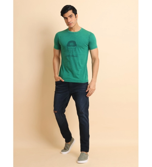 Generic Men's Casual Cotton Printed Round Neck Half Sleeve T-Shirt (Green)