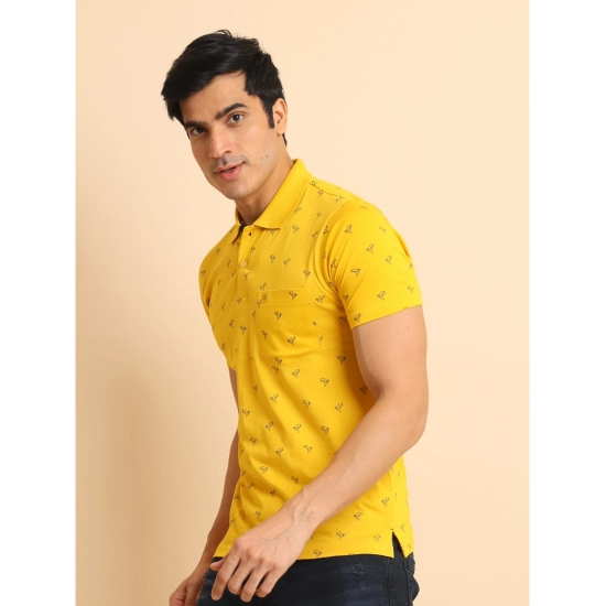 Generic Men's Casual Cotton Printed Polo Neck Half Sleeve T-Shirt (Yellow)