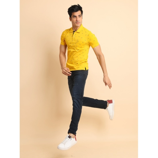 Generic Men's Casual Cotton Printed Polo Neck Half Sleeve T-Shirt (Yellow)