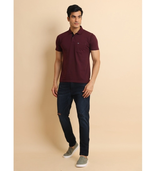 Generic Men's Casual Cotton Printed Polo Neck Half Sleeve T-Shirt (Wine)