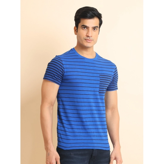 Generic Men's Casual Cotton Printed Round Neck Half Sleeve T-Shirt  (Blue)