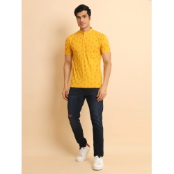 Men's Casual Cotton Printed Mandarin Collar Half Sleeve T-Shirt (Mustard) Men's Casual Cotton Printed Mandarin Collar Half Sleeve T-Shirt (Mustard)