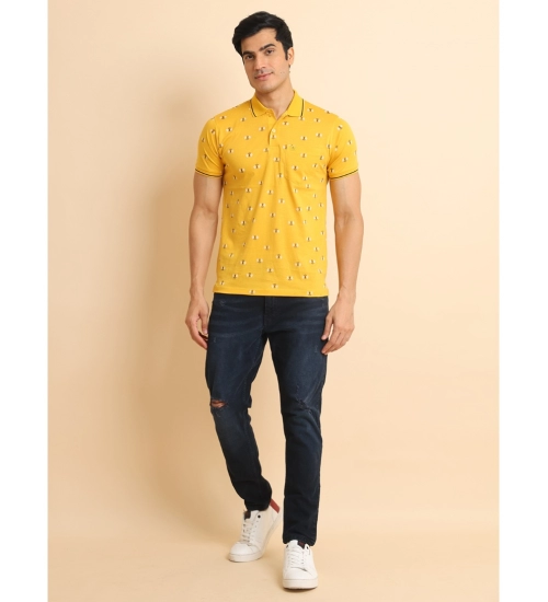 Generic Men's Casual Cotton Printed Polo Neck Half Sleeve T-Shirt (Mustard)