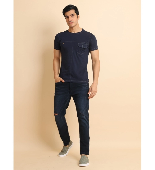 Generic Men's Casual Cotton Solid Round Neck Half Sleeve T-Shirt (Navy)