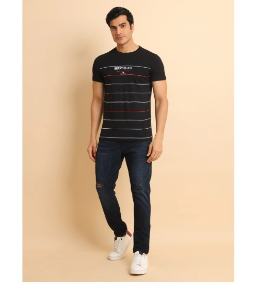 Generic Men's Casual Cotton Printed Round Neck Half Sleeve T-Shirt (Black)
