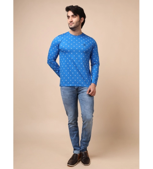 Generic Men's Casual Cotton Printed Round Neck Full Sleeve T-Shirt (Blue)