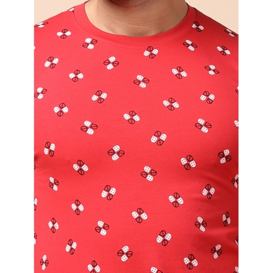 Generic Men's Casual Cotton Printed Round Neck Full Sleeve T-Shirt (Red) Generic Men's Casual Cotton Printed Round Neck Full Sleeve T-Shirt (Red)