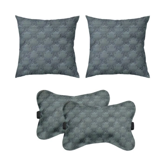 Generic Pack Of_4 Velvet Printed Car Pillow Sets (Grey, Size: 12x12 In)