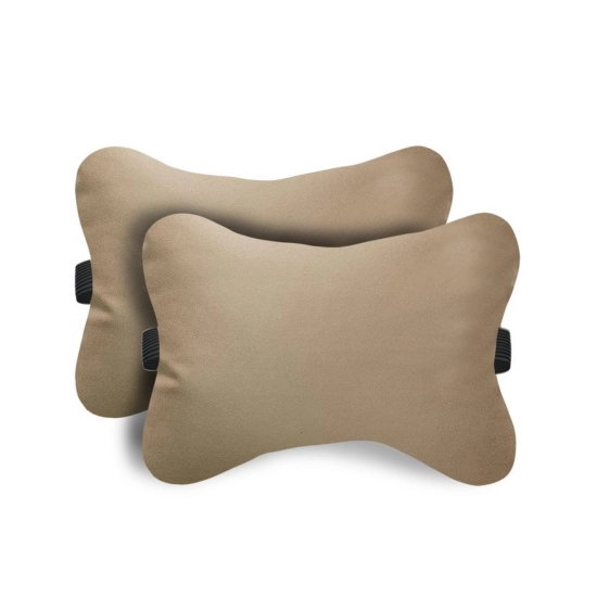 Generic Pack Of_2 Faux Leather Solid Bone Neck Pillow (Cream sand, Size: 6x10 In)