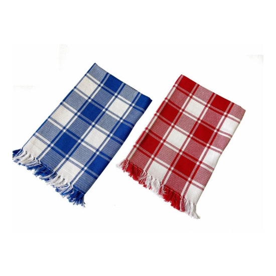 Generic Pack Of_2 Cotton Checked  Bath Towels (Red &amp; Blue, Size: 28x59 In)