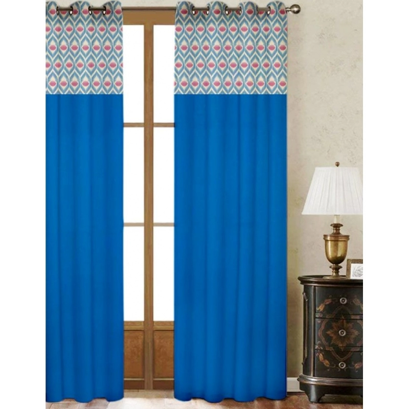 Generic Cotton Printed Curtains (Blue, Size: 54x90 In)