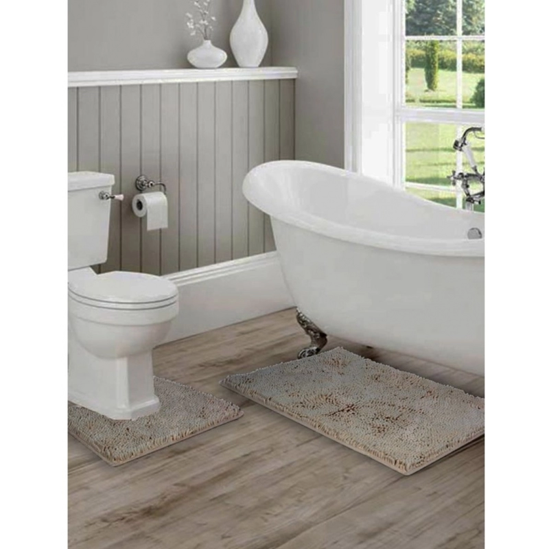 Generic Polyester Knitted Bathmats Sets (Beige, Size: 16x24 In)