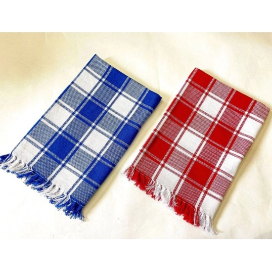 Generic Pack Of_2 Cotton Checked  Bath Towels (Red &amp; Blue, Size: 28x59 In)