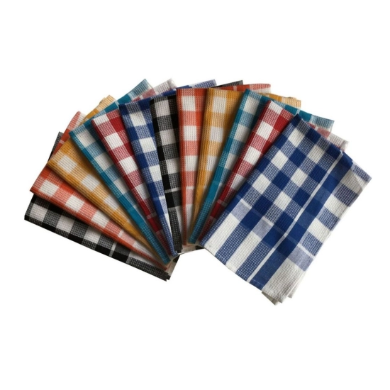 Generic Pack Of_12 Cotton Checkered Kitchen Towel Sets (Multicolor, Size: 16x24 In)