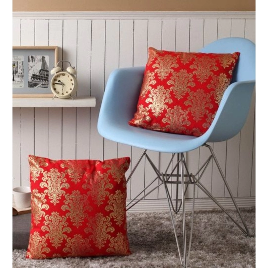 Generic Pack Of_2 Cotton Printed Cushion Cover Sets (Orange, Size: 16x16 In)
