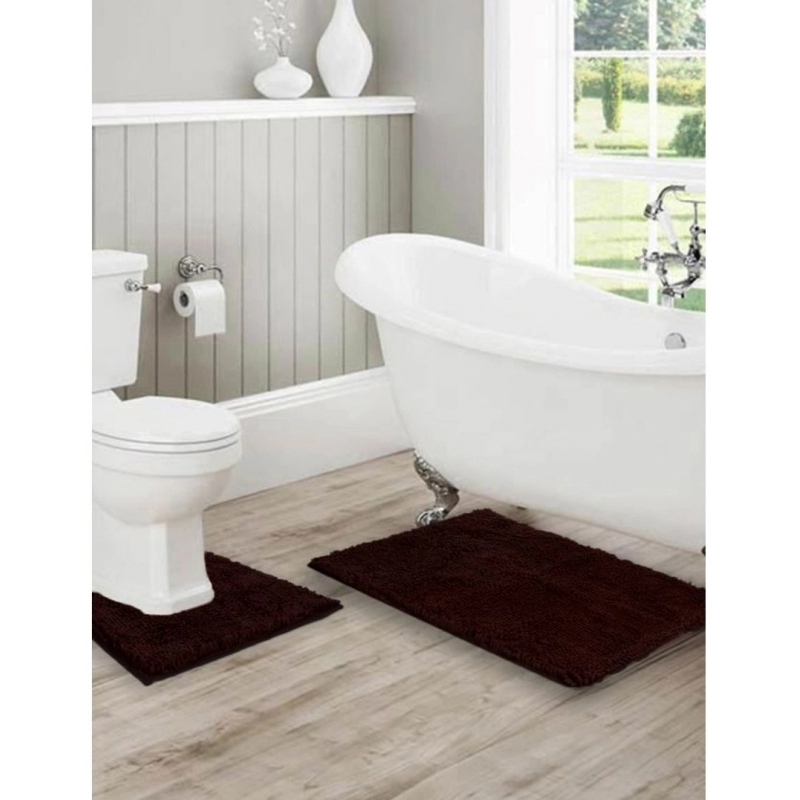 Generic Polyester Knitted Bathmats Sets (Brown, Size: 16x24 In)