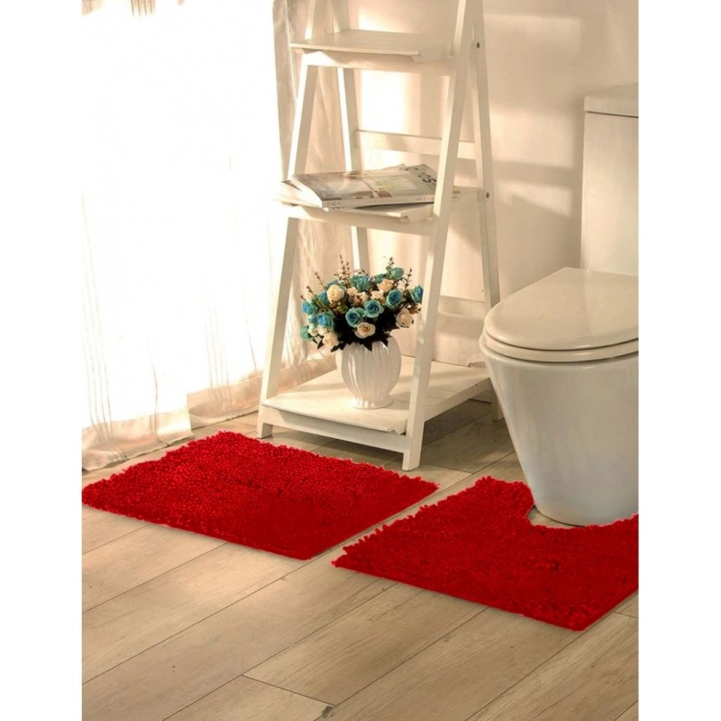 Generic Polyester Knitted Bathmats Sets (Red, Size: 20x30 In)