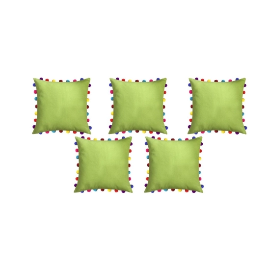 Generic Cotton Solid Pom Pom Cushion Covers (Green, Size: 8x8 In)