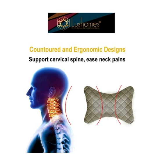Generic Pack Of_2 Wonder Foam Checked  Bone Neck Pillow (Grey, Size: 7x11 In)