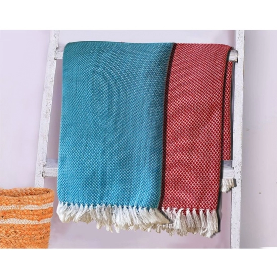 Generic Pack Of_2 Cotton Checked  Bath Towels (Red &amp; Blue, Size: 28x59 In)