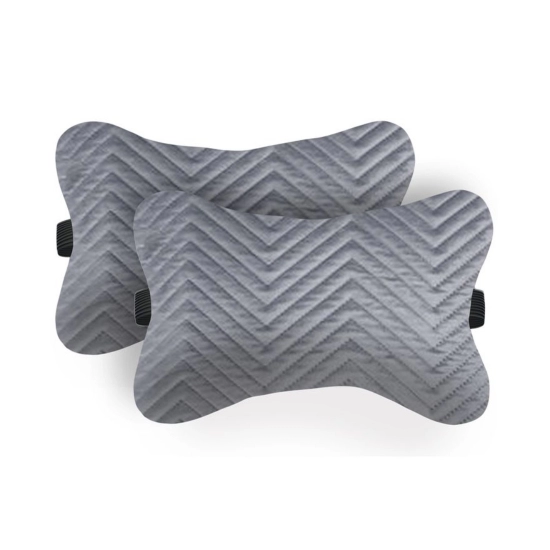 Generic Pack Of_2 Velvet zig zag Bone Neck Pillow (Grey, Size: 6x10 In)