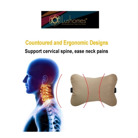 Generic Pack Of_2 Faux Leather Solid Bone Neck Pillow (Cream sand, Size: 6x10 In)