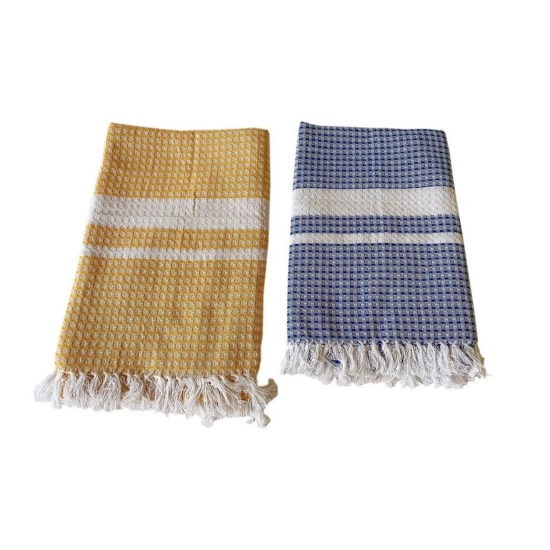 Generic Pack Of_2 Cotton Checked  Bath Towels (Blue &amp; Yellow, Size: 28x59 In)