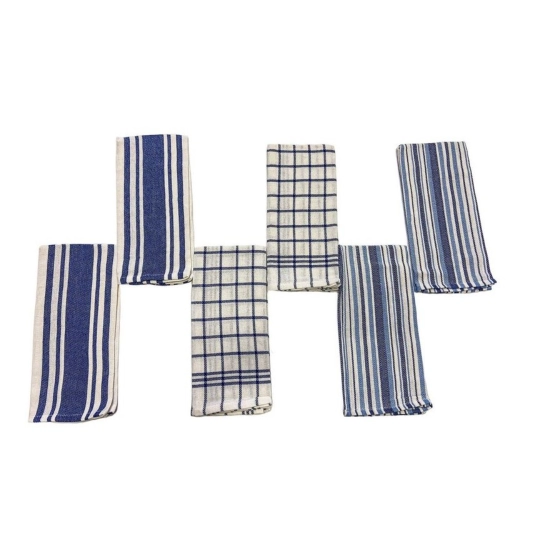 Generic Pack Of_6 Cotton Checkered Kitchen Towel Sets (Blue, Size: 18x28 In)