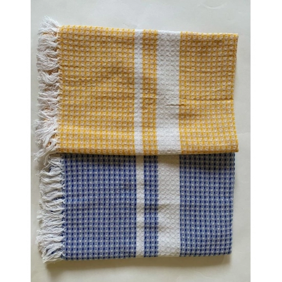 Generic Pack Of_2 Cotton Checked  Bath Towels (Blue &amp; Yellow, Size: 28x59 In)