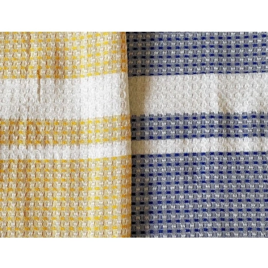 Generic Pack Of_2 Cotton Checked  Bath Towels (Blue &amp; Yellow, Size: 28x59 In)