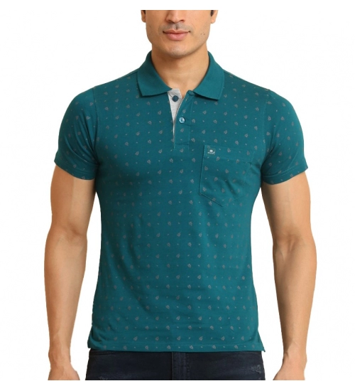 Generic Men's Casual Cotton Printed Polo Neck Half Sleeve T-Shirt (Green)